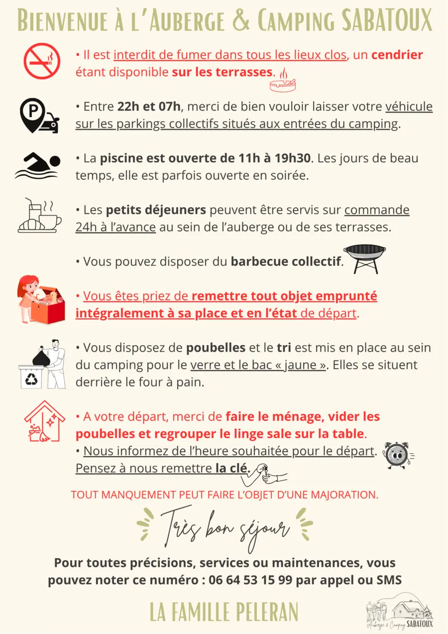 Règlement Intérieur Auberge & Camping Sabatoux