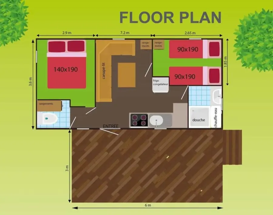 plan mobilhome terrasse ouverte Sabatoux